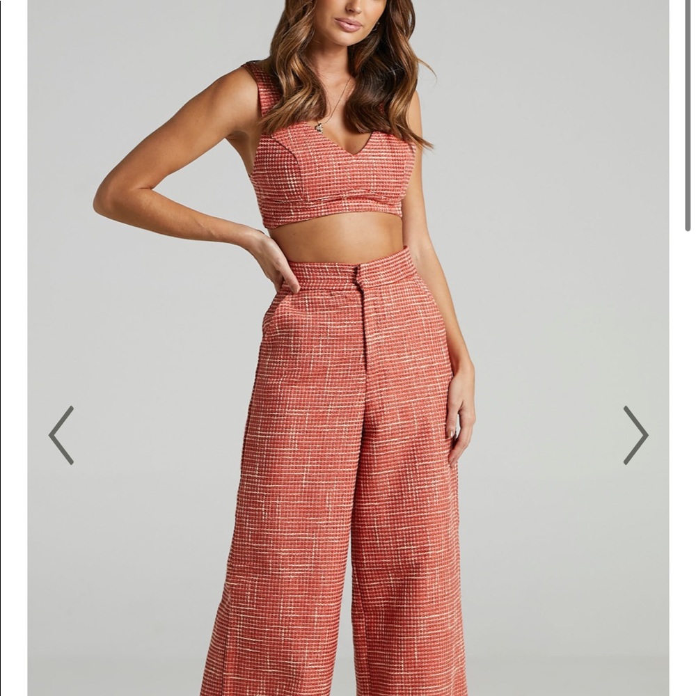 SHOWPO ADELAIDE TWO PIECE WIDE LEG SET IN BURNT ORANGE